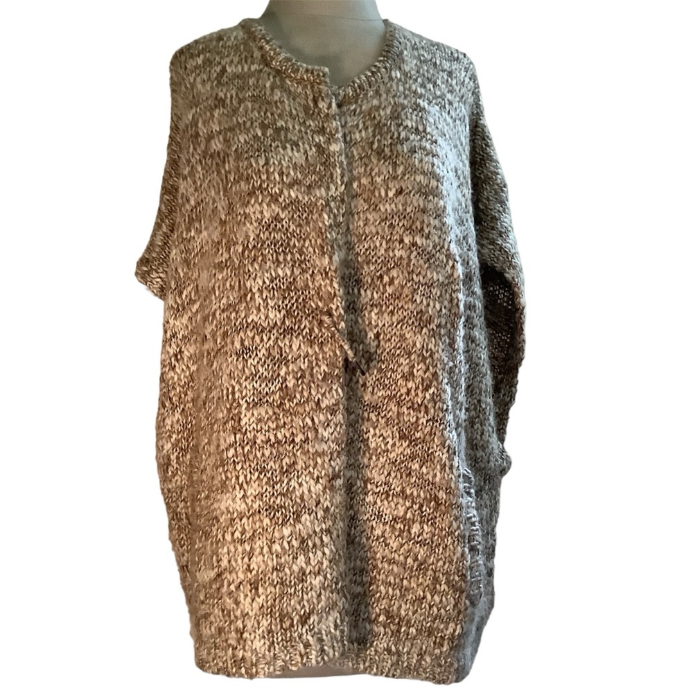 J.Jill Chunky Knit Wool Alpaca Blend Open Front Cardigan Cape Cap Open Sleeve